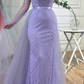 Lilac Elegant Beading Long Sleeves High Neck Tulle Formal Party Dress,DP995