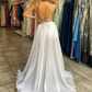 White A-Line Backless Detachable Long Party Dress with High Slit,DP996