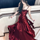 Charming Wine Red Spaghetti Straps Long Party Dress Birthday Outfits DP3950