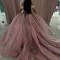 Shiny Pink Off Shoulder A-Line Tulle Quinceanera Dress Birthday Gown DP3957