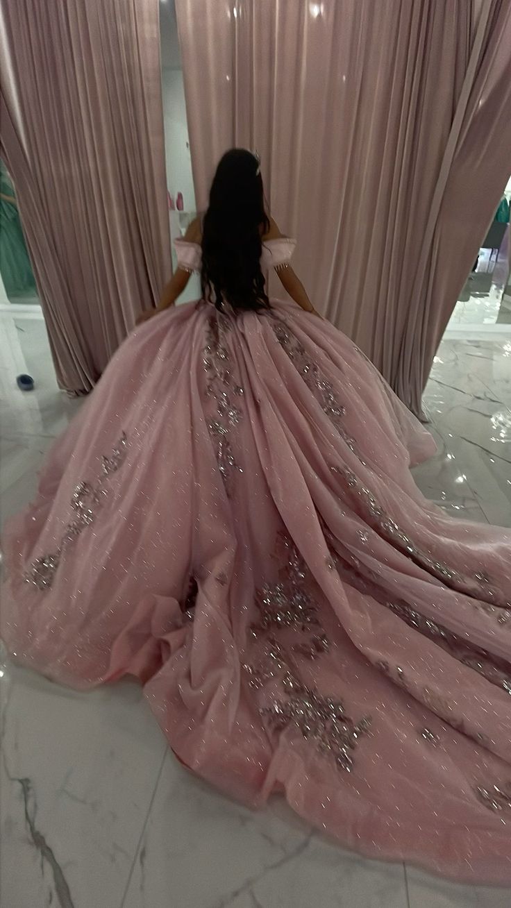 Shiny Pink Off Shoulder A-Line Tulle Quinceanera Dress Birthday Gown DP3957