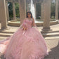 Light Pink Off Shoulder A-Line Tulle Appliques Quinceanera Dress Birthday Gown DP3958