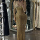 Gold Straps Beading Mermaid Long Party Dress Birthday Outfits DP3963