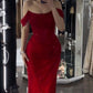 Red off Shoulder Shiny Mermaid Long Party Dress Birthday Outfits DP3964