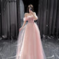 Pink Off Shoulder A-Line Tulle Long Prom Dress Evening Gown DP3965