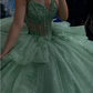 Sage Green Sweetheart Tulle Beads Quinceanera Dress Evening Ball Gown, DP4123