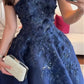 Elegant Navy Blue Applique Bedaed Sweet 16 Quinceanera A-Line Strapless Evening Dress Long Ball Gown DP6948