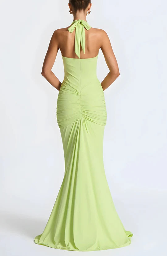 Sexy Chiffon Prom Dress Sheath Halter-neck Evening Dress Long Formal Dress DP6694