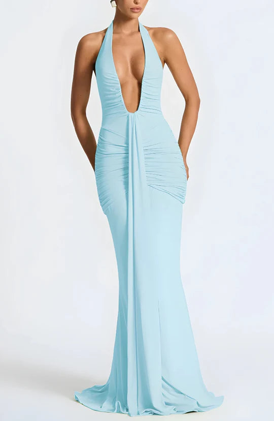 Sexy Chiffon Prom Dress Sheath Halter-neck Evening Dress Long Formal Dress DP6694