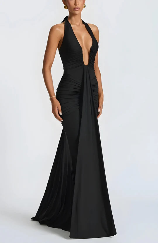 Sexy Chiffon Prom Dress Sheath Halter-neck Evening Dress Long Formal Dress DP6694