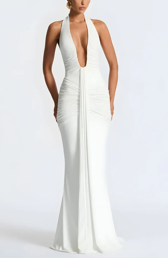 Sexy Chiffon Prom Dress Sheath Halter-neck Evening Dress Long Formal Dress DP6694