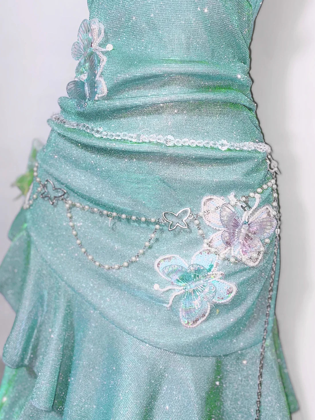 Fashion Mint Green Sparkling Sequin Spaghetti Strap Ruffled Hem Short 16th Birthday Party Dress Homecoming Dress DP6040