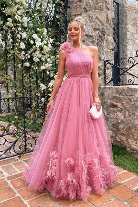 Pink Elegant Lace and Tulle Long Prom Dress Evening Gowns,DP0141