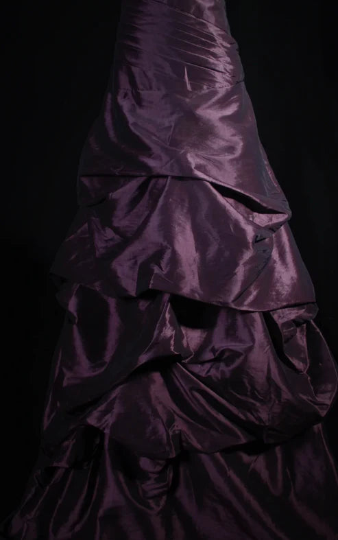 Vintage Purple Strapless Prom Dress A-Line Tiered Satin Evening Gown DP7147