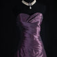 Vintage Purple Strapless Prom Dress A-Line Tiered Satin Evening Gown DP7147