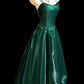 Elegant Emerald Green Spaghetti Strap Satin A-Line Long Prom Evening Dress DP8659