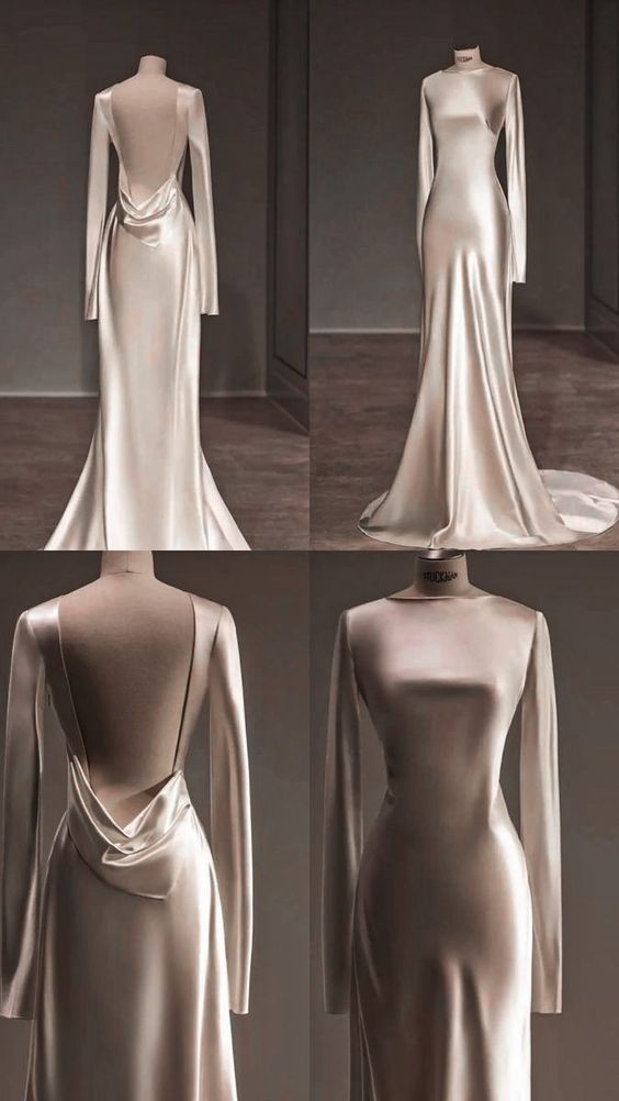 Elegant Ivory Long Sleeves Backless Formal Party Dress,DP1496