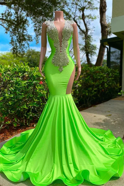 Charming Open Back Long Mermaid Beding Black Girl Prom Dress, DP2314