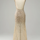Gold Sequined Beading Backless Long Prom Dress,DP1033