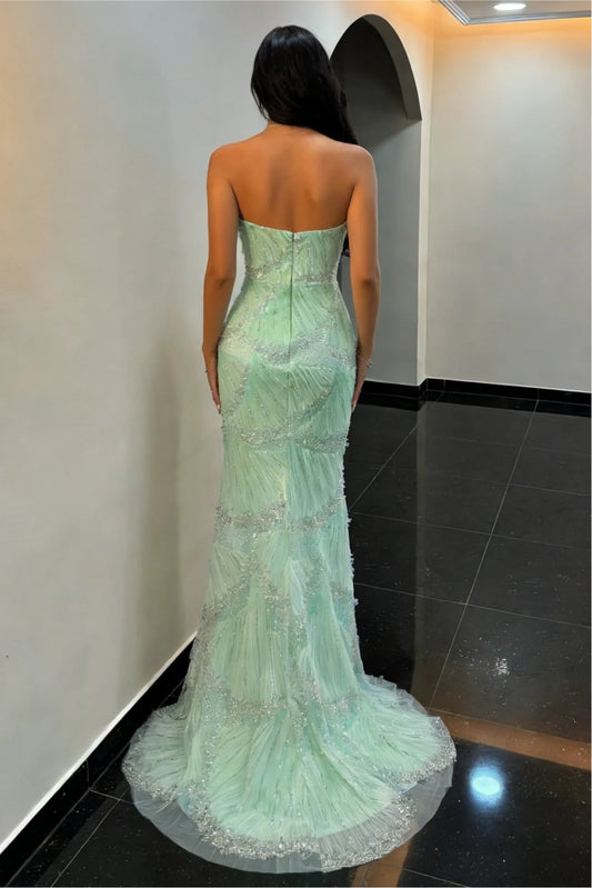Elegantes mintgrünes Sweetheart Meerjungfrauen-Abendkleid mit Perlenapplikationen DP8218