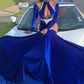 Royal Blue High Neck Long Sleeves Black Girl Mermaid Prom Dress, DP2655