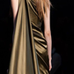 Elegant One Shoulder Satin Pleated Long Prom Dress with Split, DP2681