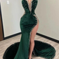 Black Girl Prom Dresses Long Mermaid Green Prom Gown With Train,DP0103