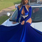 Royal Blue High Neck Long Sleeves Black Girl Mermaid Prom Dress, DP2655