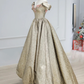 V-Neck Flowers Off the Shoulder A-Line Formal Evening Dress, DP2470