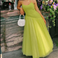 Green Spaghetti Straps A-Line Tulle Long Party Dress,DP1959
