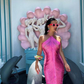 Hot Pink Halter Open Back Chic Long Party Dress, DP2191