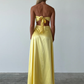 Yellow Strapless Cute Satin Simple A-Line Long Party Dress, DP2484