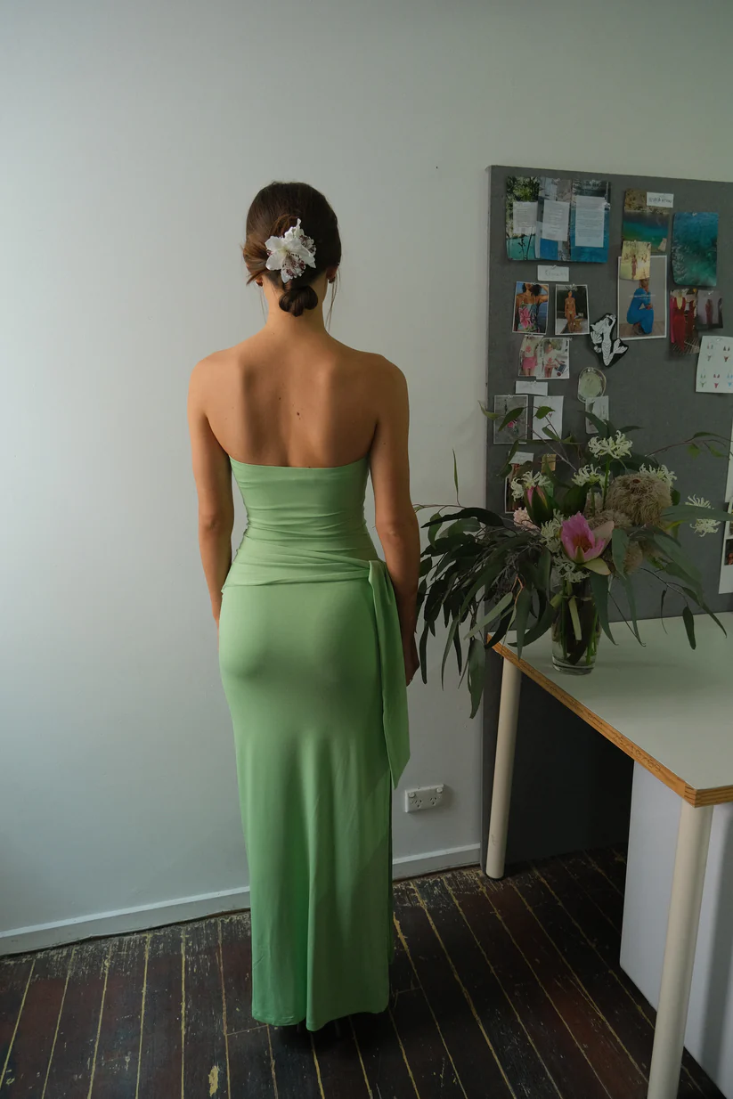 Green Strapless Long Party Dress Wedding Guest Dress, DP2788