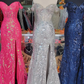 Fuchsia Off-Shoulder Sequined Floral Mermaid Long Prom Dress with Slit,DP04