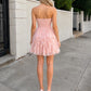 Vintage Pink Strapless Sweetheart Tiered Chiffon A-Line Homecoming Dress DP8545