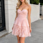 Vintage Pink Strapless Sweetheart Tiered Chiffon A-Line Homecoming Dress DP8545