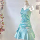 Fashion Mint Green Sparkling Sequin Spaghetti Strap Ruffled Hem Short 16th Birthday Party Dress Homecoming Dress DP6040