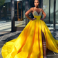 Yellow Evening Dress Halter V Neck Long Prom Dress Pleated,DP0132
