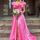 Hot Pink V-Neck Ruffle A-Line Long Prom Dress,DP0133