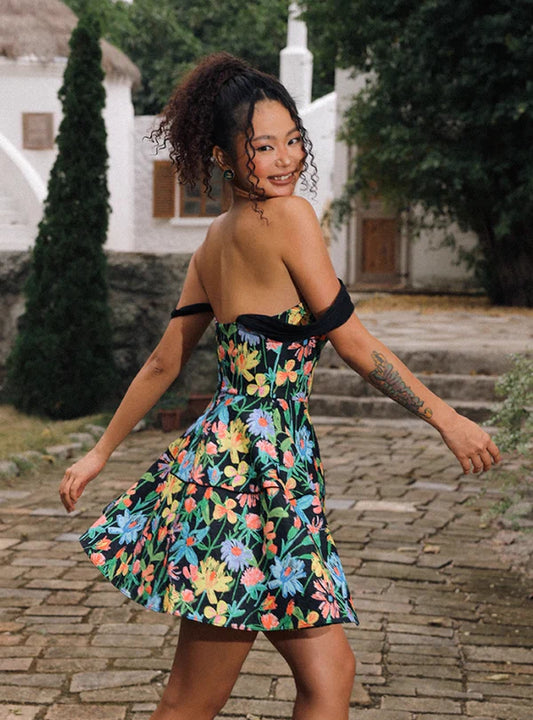 Vintage Floral Kurzes A-Linie Partykleid Cocktailkleid Homecoming Kleid DP6497
