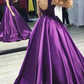 Ball Gown V-Neck Sweep Train Satin Sleeveless Backless Prom Dress,DP0216