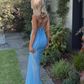 Sky Blue Tulle Backless Long Prom Party Dress with Slit,DP1051
