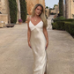 Spaghetti Straps Satin Long Party Dress Weding Guest Dress,DP1904