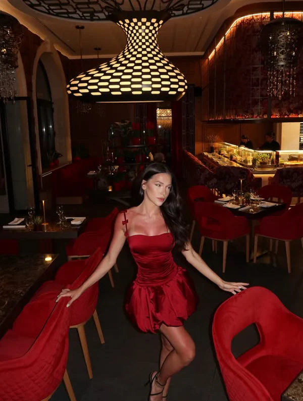 Vintage Burgundy Satin Spaghetti Strap Short A-Line Party Dress Cocktail Dress Homecoming Dress DP6489
