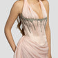 Vintage Pink Glänzendes Neckholder-Abendkleid mit Perlen, DP6530