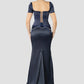 Vintage Dark Blue Mermaid Design Valentine Couture Satin Short-sleeved Prom Dress Evening Dress DP6235