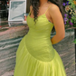 Green Spaghetti Straps A-Line Tulle Long Party Dress,DP1959