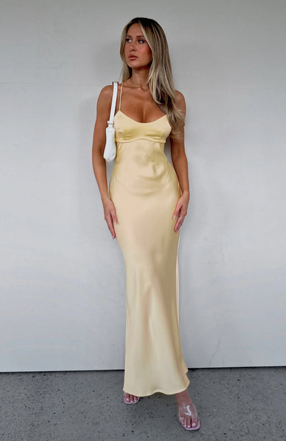 Vintage Satin Unterkleid Ballkleid mit Wasserfallausschnitt Spaghettiträger Abendkleid DP8356
