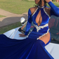Royal Blue High Neck Long Sleeves Black Girl Mermaid Prom Dress, DP2655
