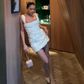 White Flower Mini Dress Bodycon Short Party Dress Homecoming Dress, DP2669